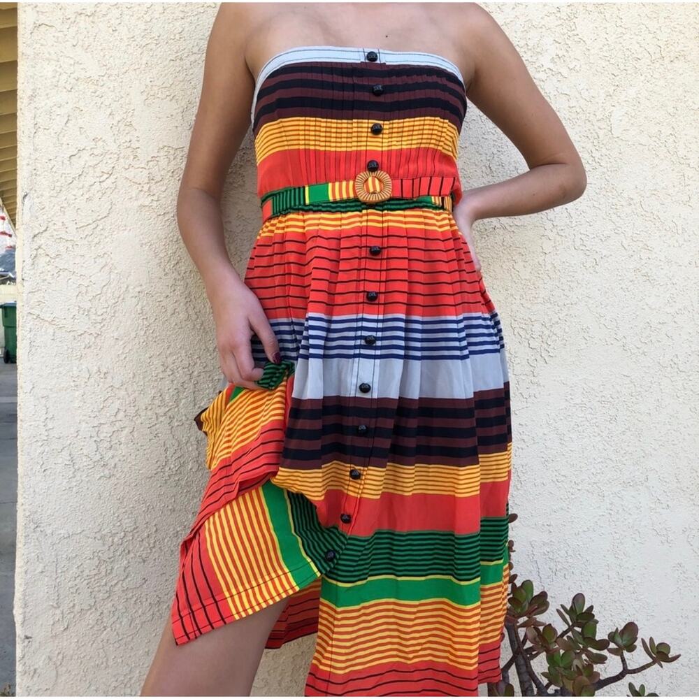 Plenty Tracy Reese Rainbow Stripe Strapless Sun Dress Size 2 100% Silk